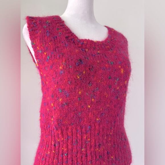 Vintage ‘90s Stefano Basics Hot Pink Mohair Blend Scoop Neck Fuzzy Sweater Vest - Picture 4 of 8